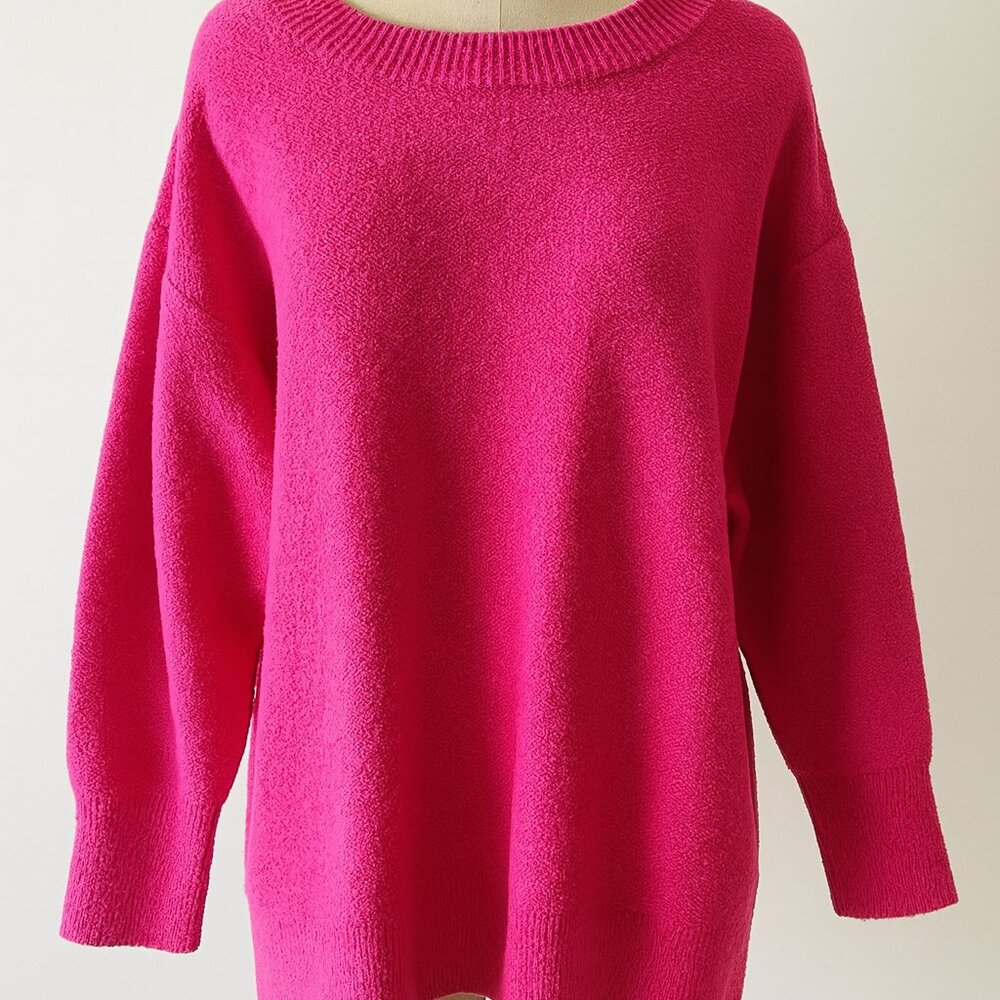 Zara Knit Hott Pink Sweater Size Small Thick Trendy Barbiecore Top Long Sleeve